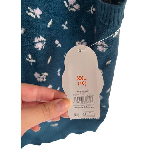 Wonder Blue Floral Sweater V-Neck Vest Girl's Size XXL NWT - Picture 4 of 4